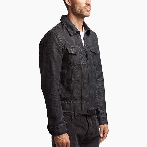 James Perse L Men’s Black Coated Cotton Jean Jacket Utility Denim Zip Front $395 - Picture 11 of 13